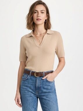 SEARS, Vintage Classic Short Sleeved Beige Knit Cotton sweater Size Large